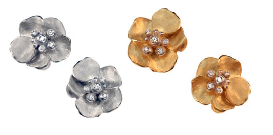 Metal Petals- Pansy Earring-Small-Sterling Silver & Diamonds