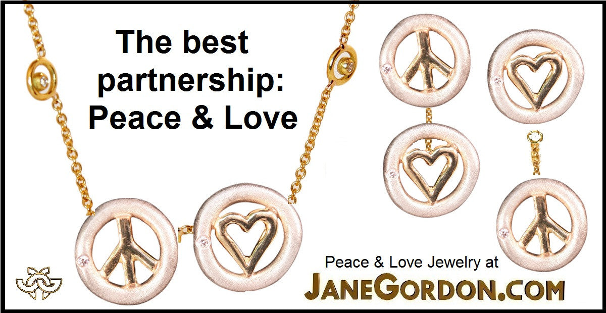 Peace and Love necklace 18k gold, sterling, tiny diamonds on silver chain-5
