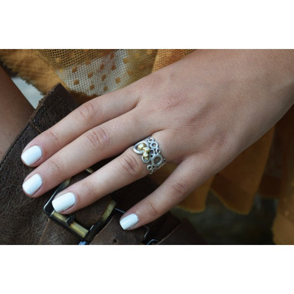 Peace, Love and Abundance Ring (Narrow) Diamonds in 18K Gold & Sterling Silver-4