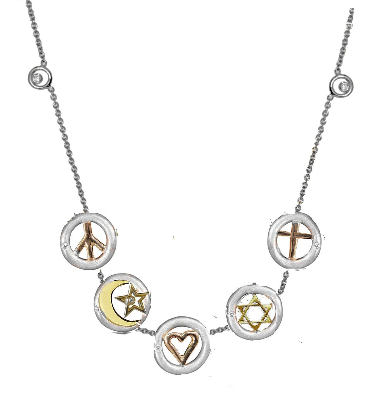 Religion- Peace, Love & Monotheistic Religions- 18K and Sterling with diamonds-1