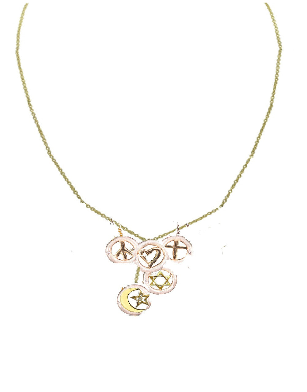 Religion- Peace, Love & Monotheistic Religions- 18K and Sterling with diamonds-2