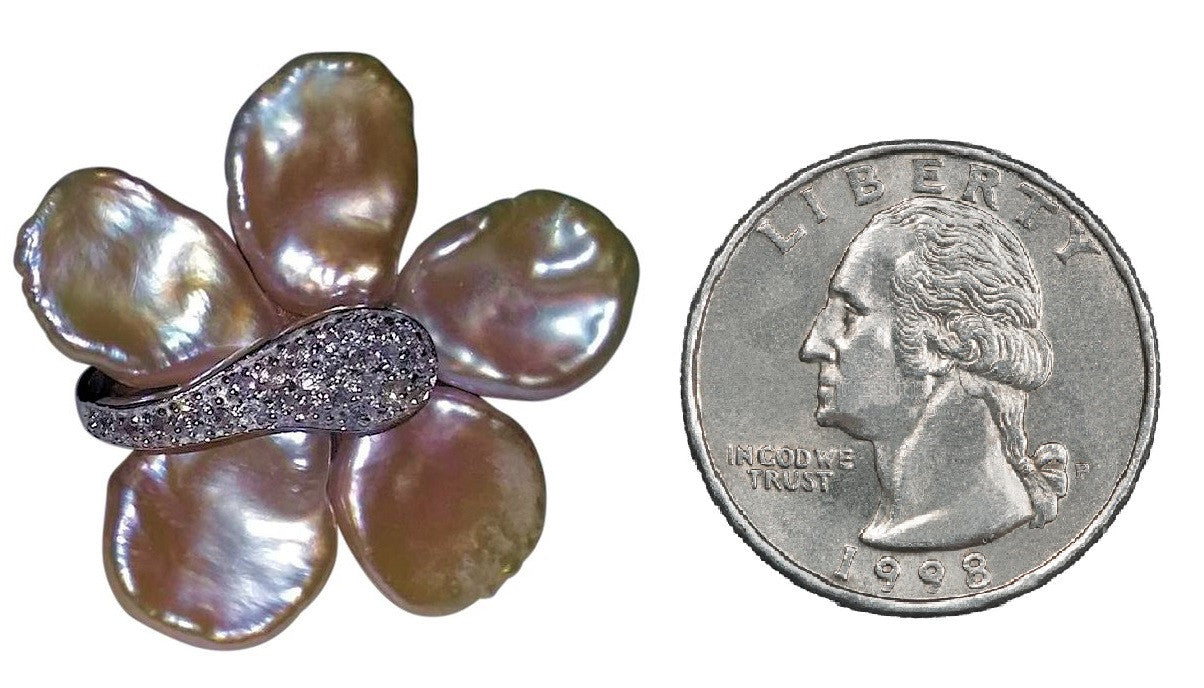 Fabulously Fun Sparkle Center Petal Pearl Flower Ring: Chinese Freshwater Pearls, Sterling Silver-7