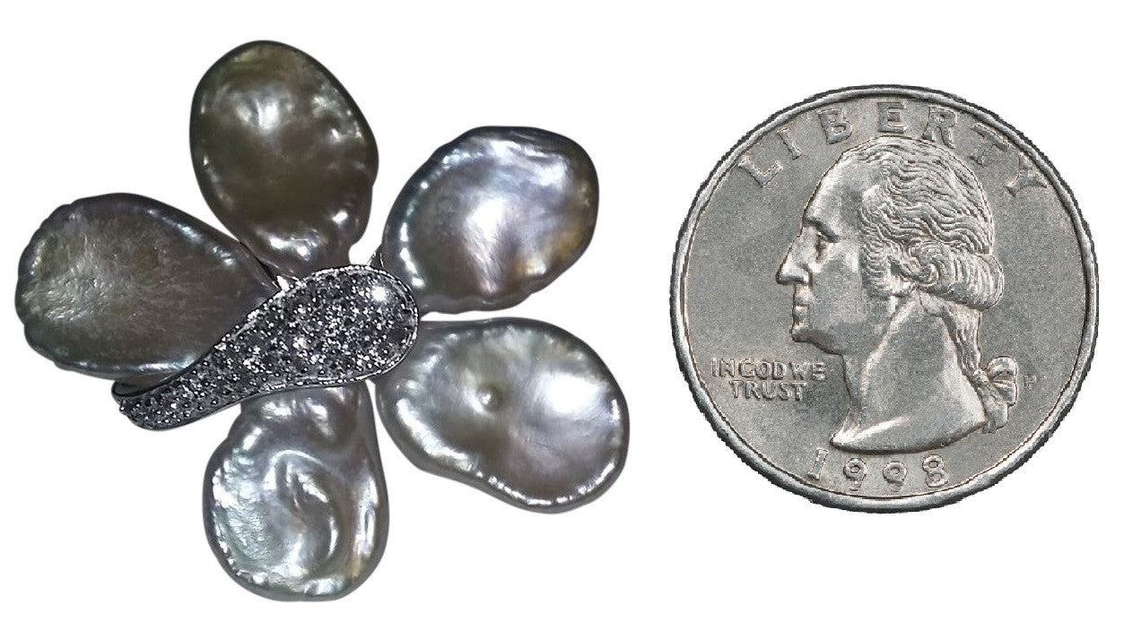 Fabulously Fun Sparkle Center Petal Pearl Flower Ring: Chinese Freshwater Pearls, Sterling Silver-6