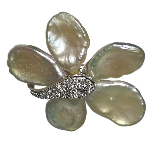 Fabulously Fun Sparkle Center Petal Pearl Flower Ring: Chinese Freshwater Pearls, Sterling Silver-8