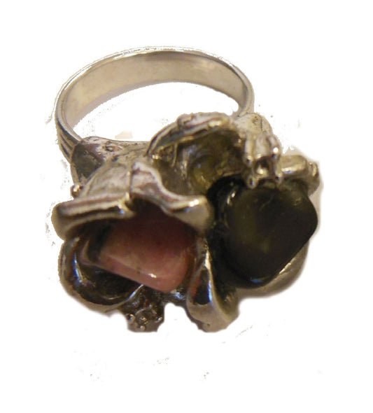 Vintage 2 Stone Ruffled Ring- Coral and Tourmaline-0