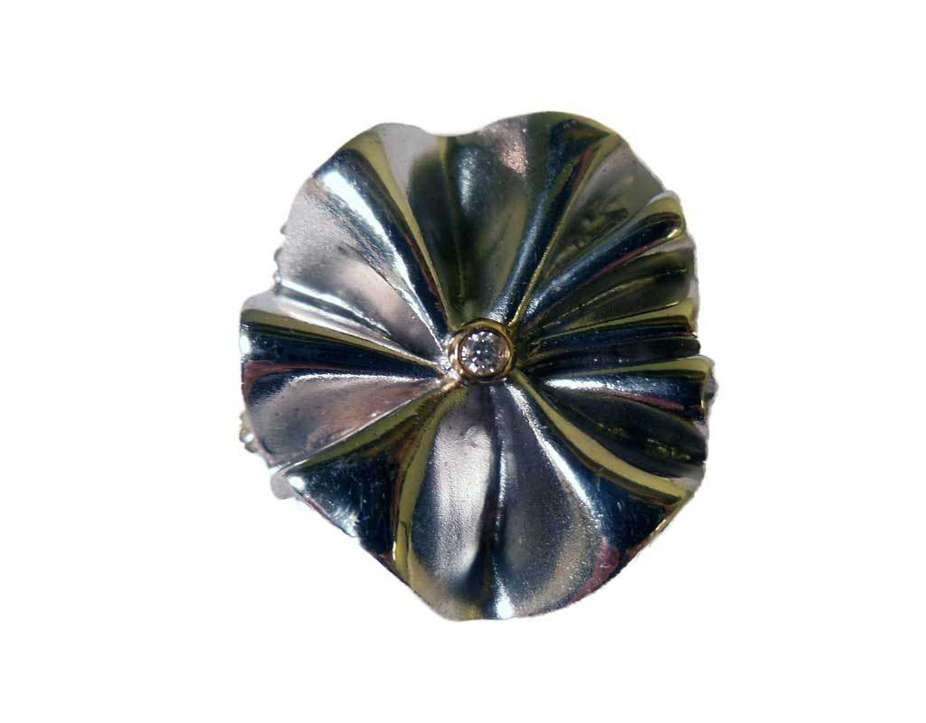 Ruffle Pendant: Single Diamond in 18K Gold Dot Set in Sterling Silver-2