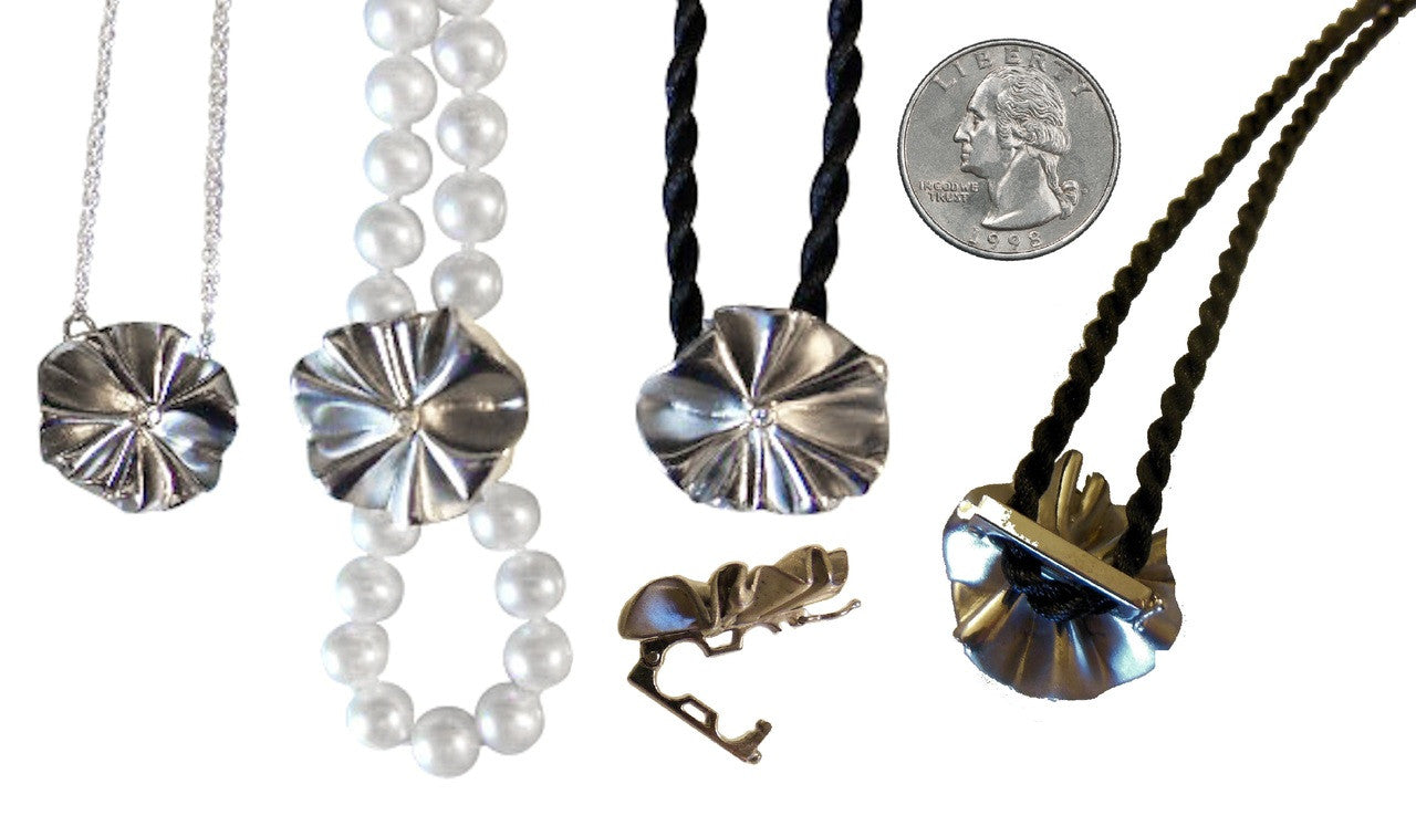 Ruffle Pendant: Single Diamond in 18K Gold Dot Set in Sterling Silver-23