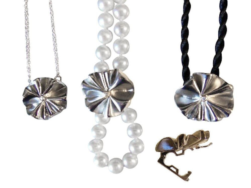 Ruffle Pendant: Single Diamond in 18K Gold Dot Set in Sterling Silver-6