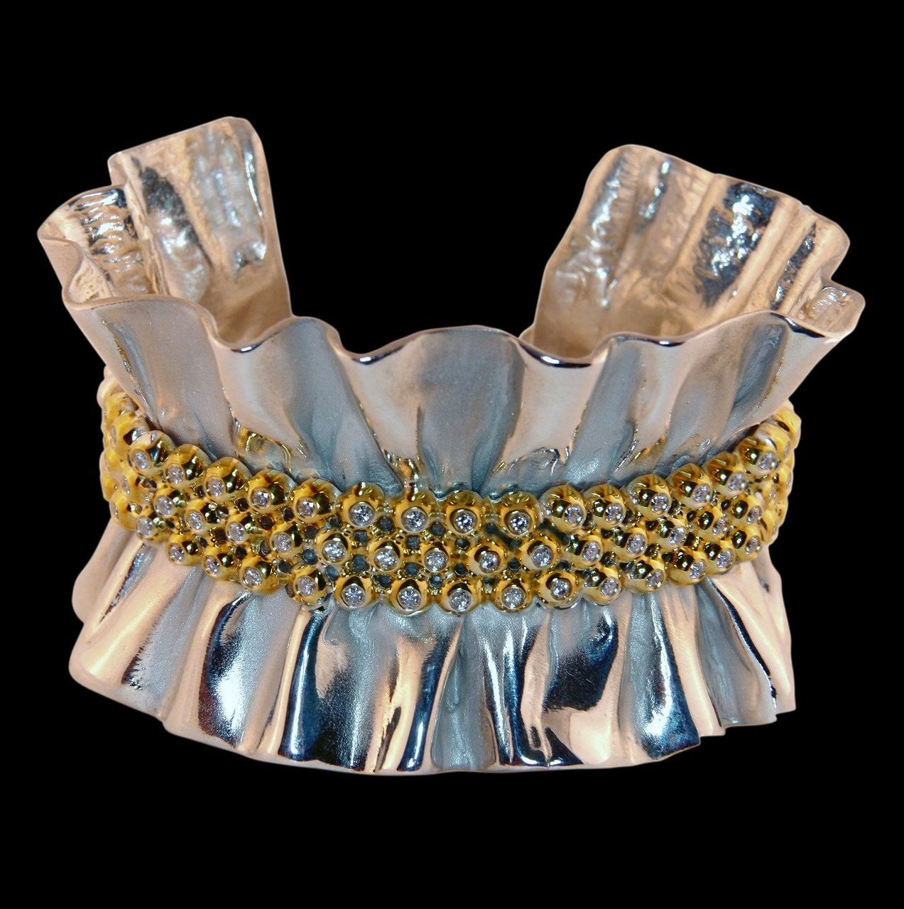 Ruffle Pendant: Single Diamond in 18K Gold Dot Set in Sterling Silver-19