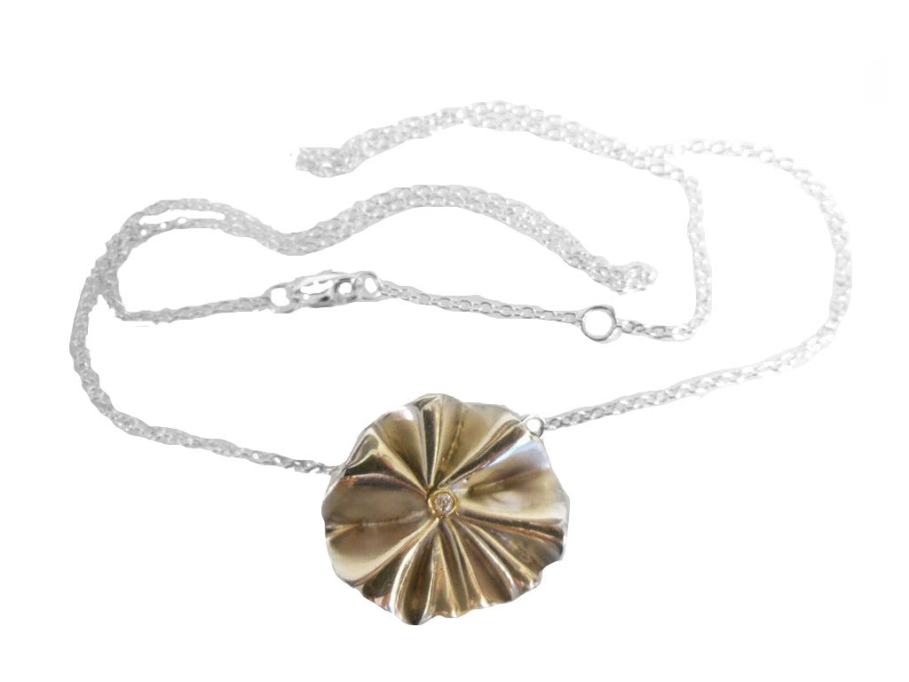 Ruffle Pendant: Single Diamond in 18K Gold Dot Set in Sterling Silver-3