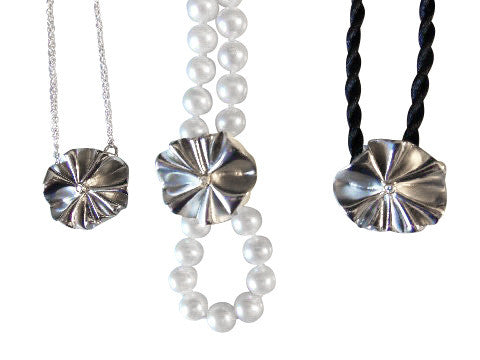Ruffle Pendant: Single Diamond in 18K Gold Dot Set in Sterling Silver-0