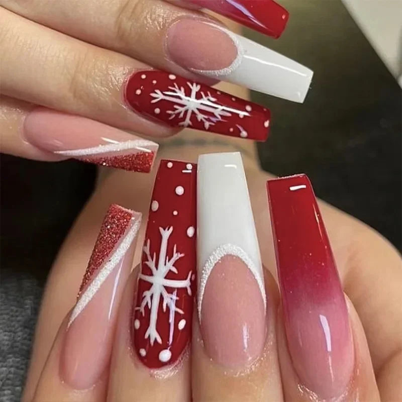 Gold Powder Christmas Fake Nails