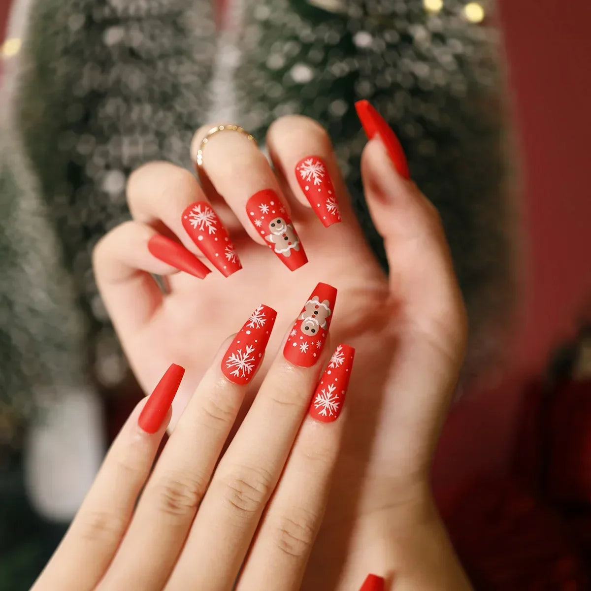 Gold Powder Christmas Fake Nails