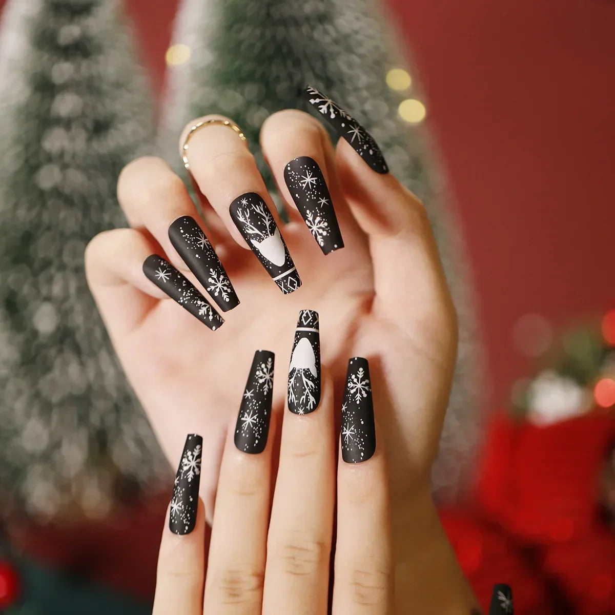 Gold Powder Christmas Fake Nails