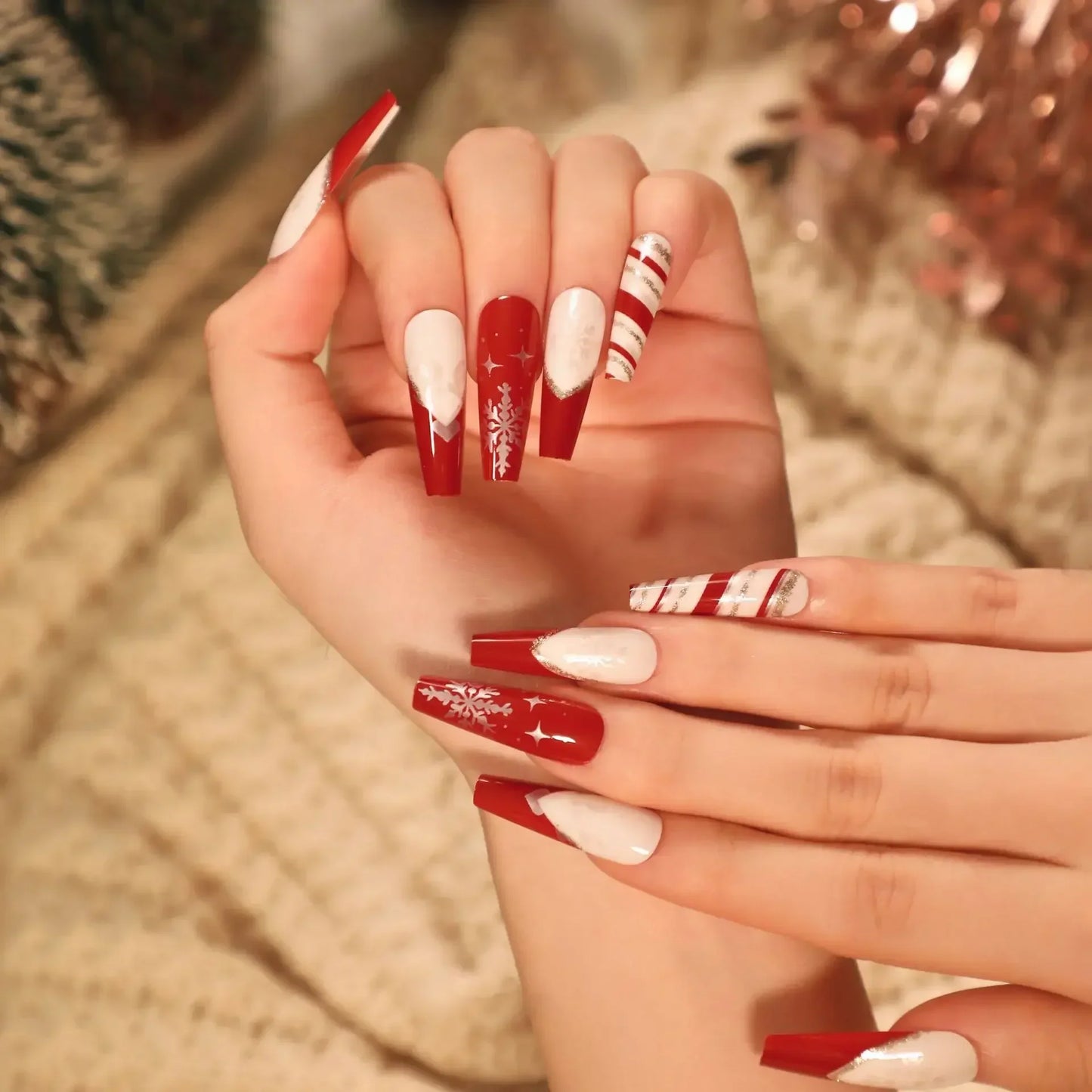Gold Powder Christmas Fake Nails