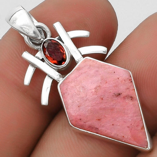 Natural Pink Tulip Quartz & Garnet Pendant P-1046 SDP120369