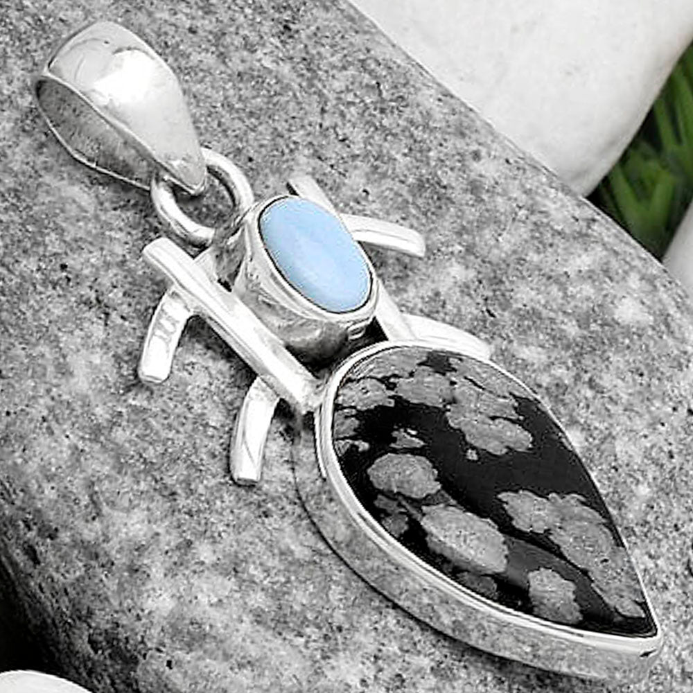 Snow Flake Obsidian & Owyhee Opal Pendant P-1046 SDP120385