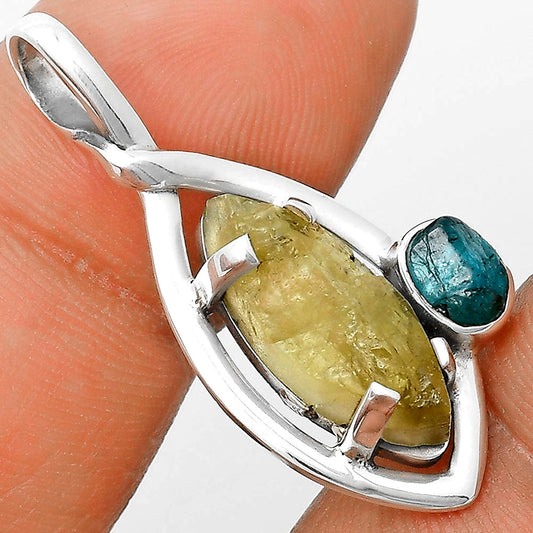 Green Kyanite Rough & Neon Blue Apatite Rough Pendant P-1640 SDP136268