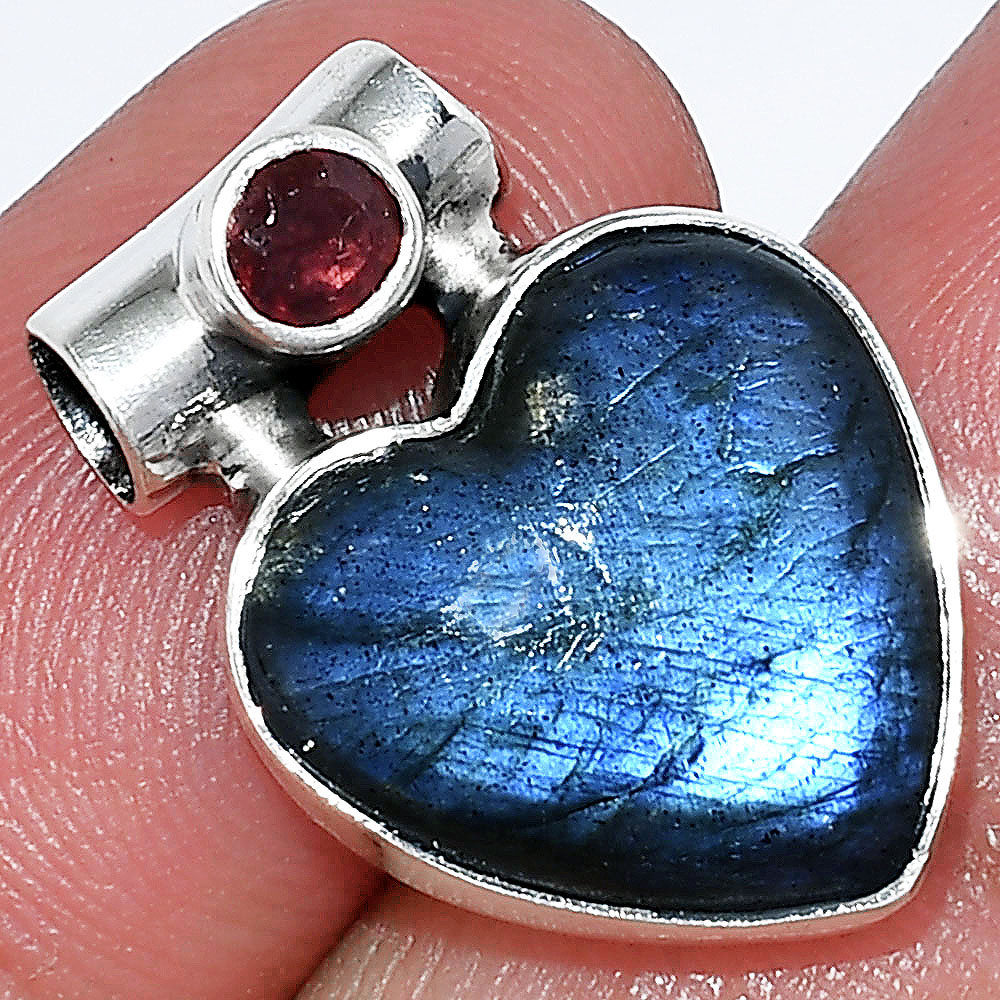 Heart Blue Fire Labradorite & Garnet Pendant P-1300 SDP152267
