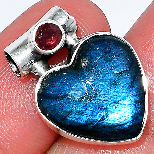 Heart Blue Fire Labradorite & Garnet Pendant P-1300 SDP152267