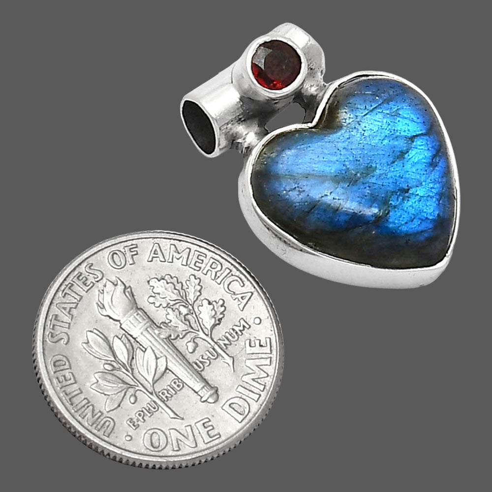 Heart Blue Fire Labradorite & Garnet Pendant P-1300 SDP152267