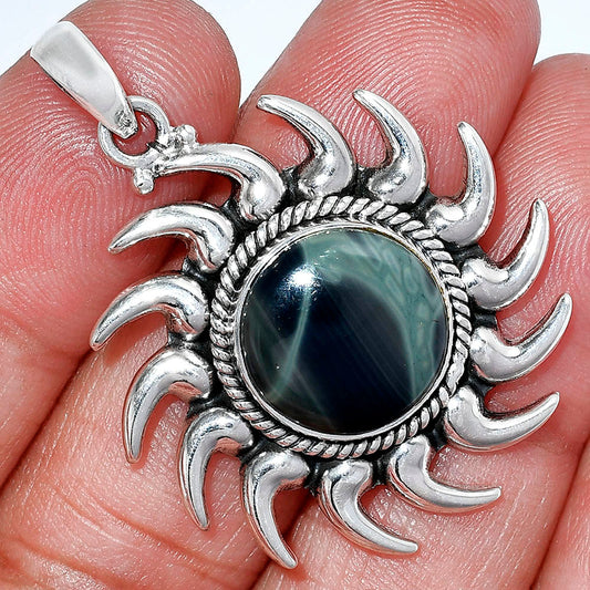 Sun - Natural Spider Web Obsidian Pendant P-1264 SDP152551