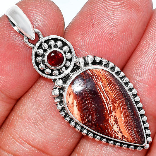Natural Snake Skin Jasper & Garnet Pendant P-1500 SDP152877