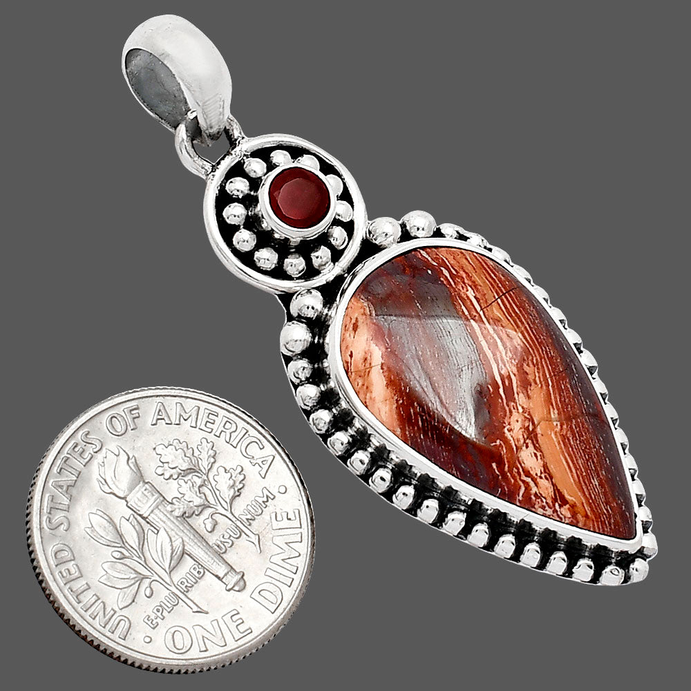 Natural Snake Skin Jasper & Garnet Pendant P-1500 SDP152877