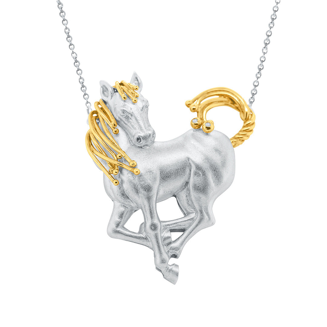 Equestrian Horse Heart Shape Necklace. Love is Everywhere. Diamonds in 18K Gold & Sterling Silver-3