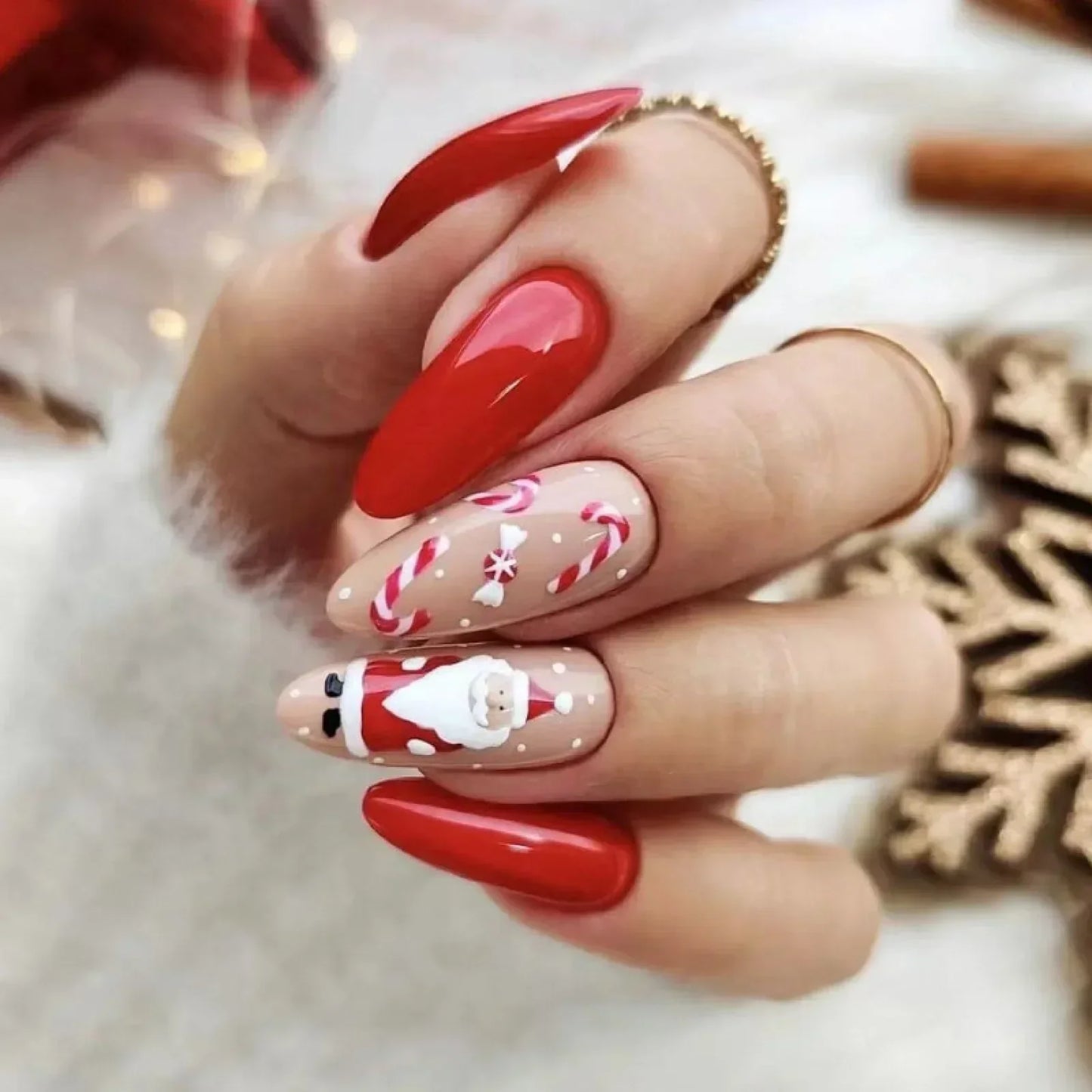 Gold Powder Christmas Fake Nails