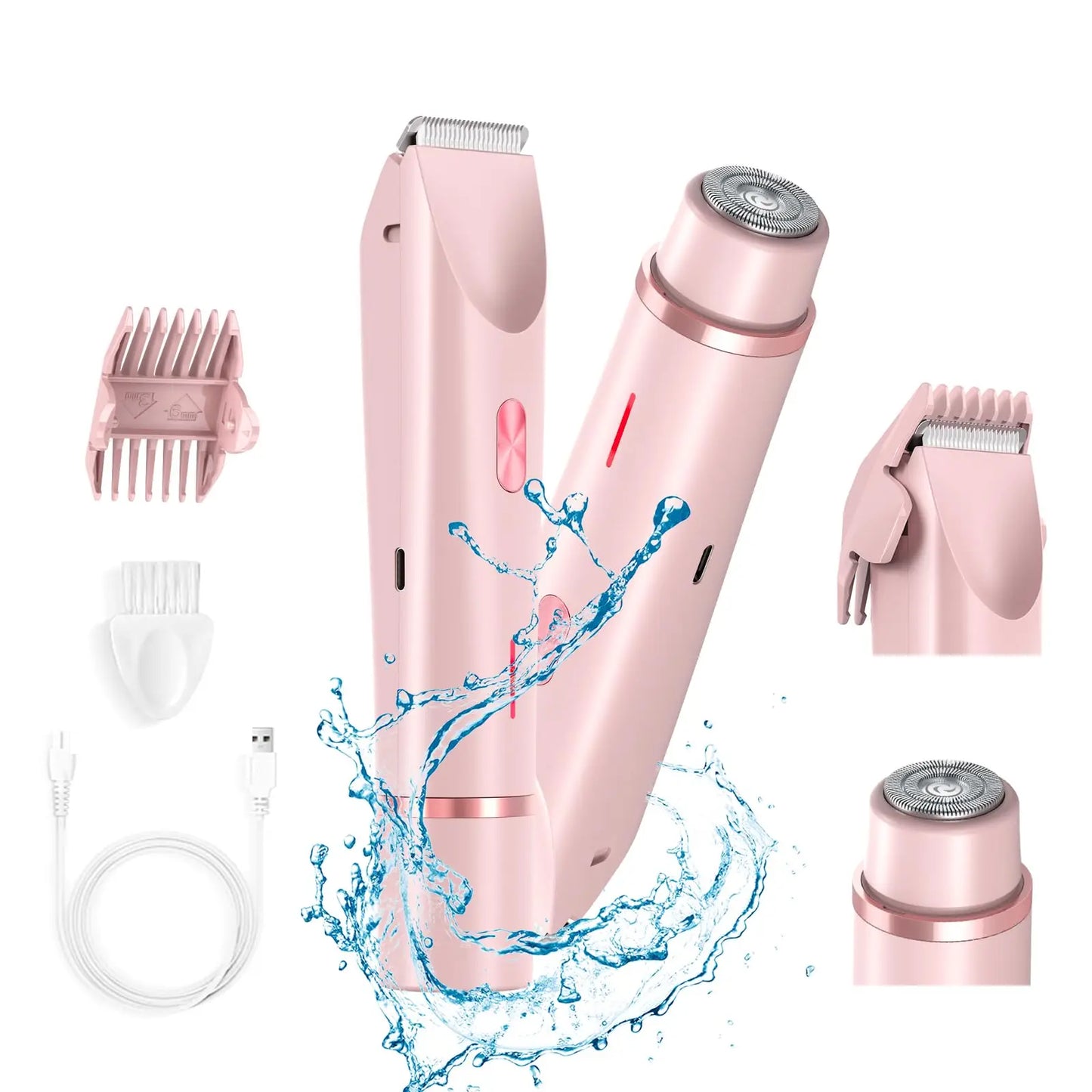 NNEOBA 2 in 1 Electric Bikini Trimmer & Facial Shaver Waterproof Pink