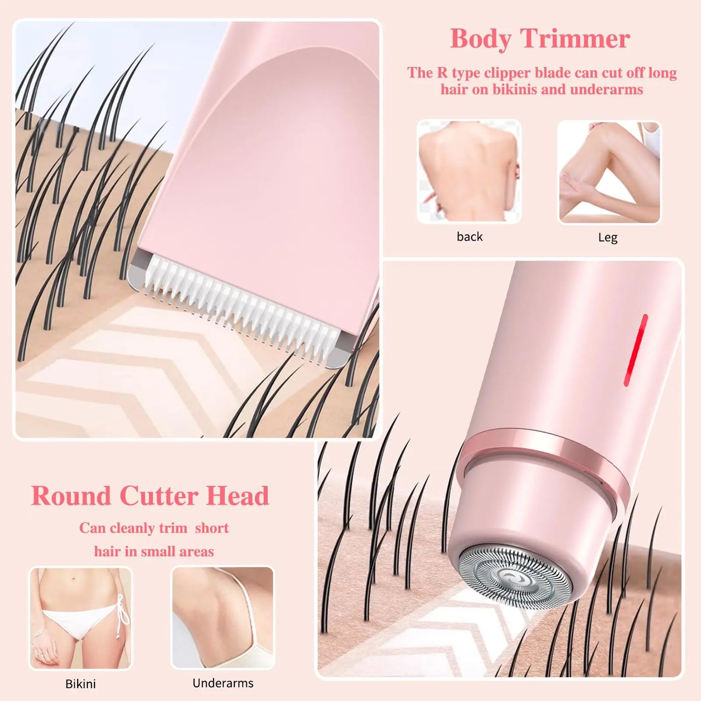 NNEOBA 2 in 1 Electric Bikini Trimmer & Facial Shaver Waterproof Pink