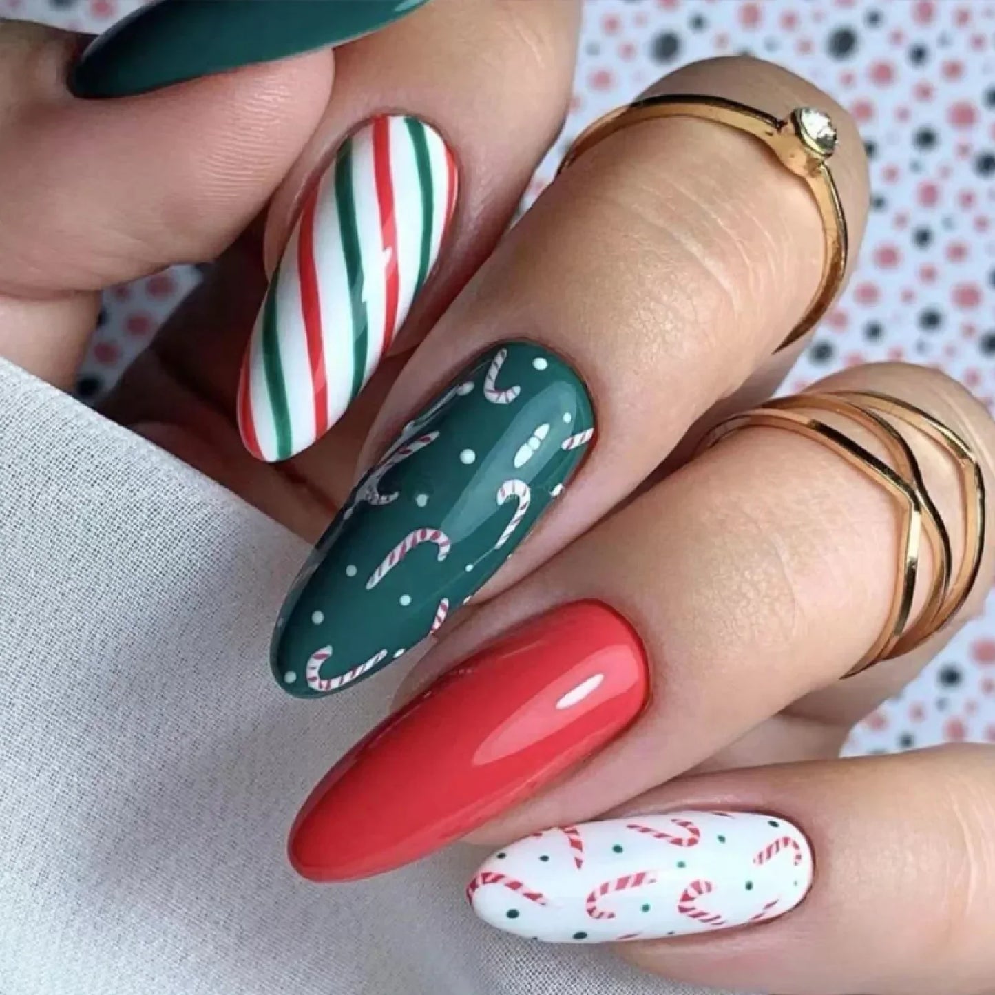 Gold Powder Christmas Fake Nails