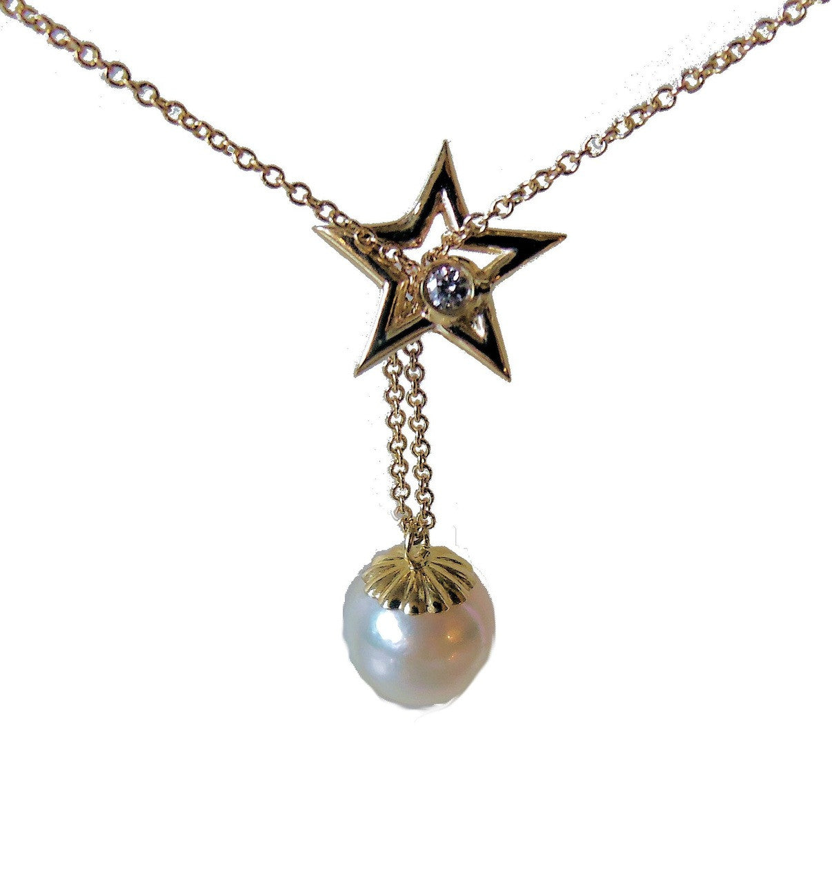 Delicate Star, Diamond & Akoya Pearl necklace in 18K Gold-5