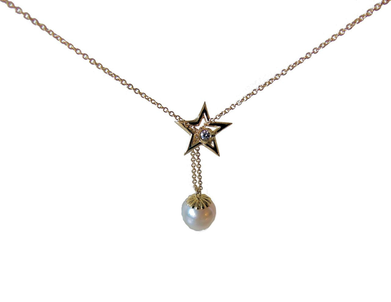 Delicate Star, Diamond & Akoya Pearl necklace in 18K Gold-6