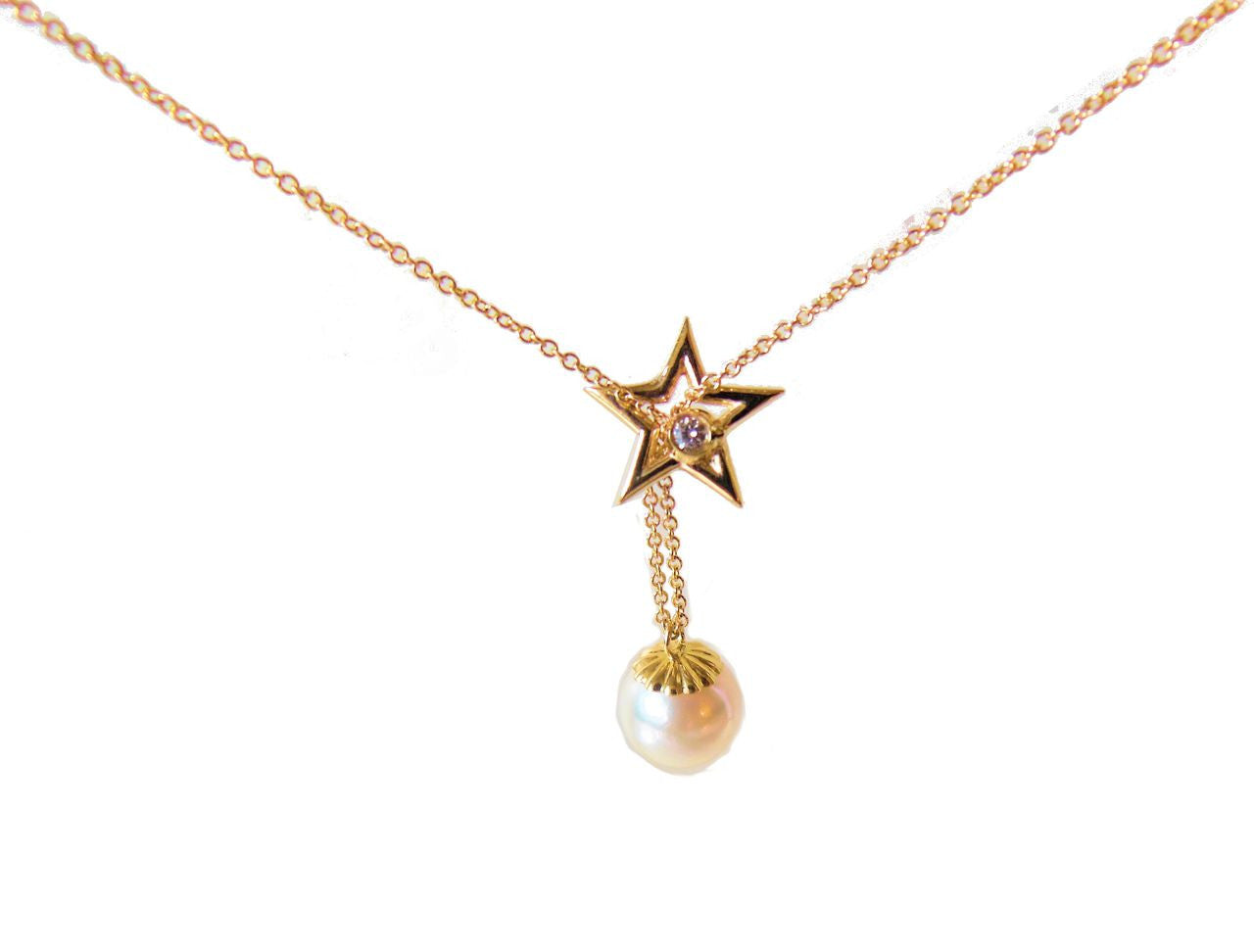 Delicate Star, Diamond & Akoya Pearl necklace in 18K Gold-7