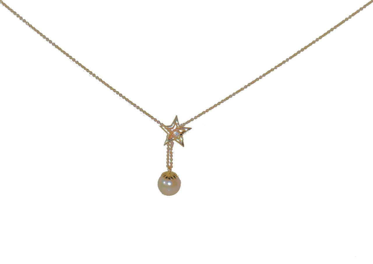 Delicate Star, Diamond & Akoya Pearl necklace in 18K Gold-9