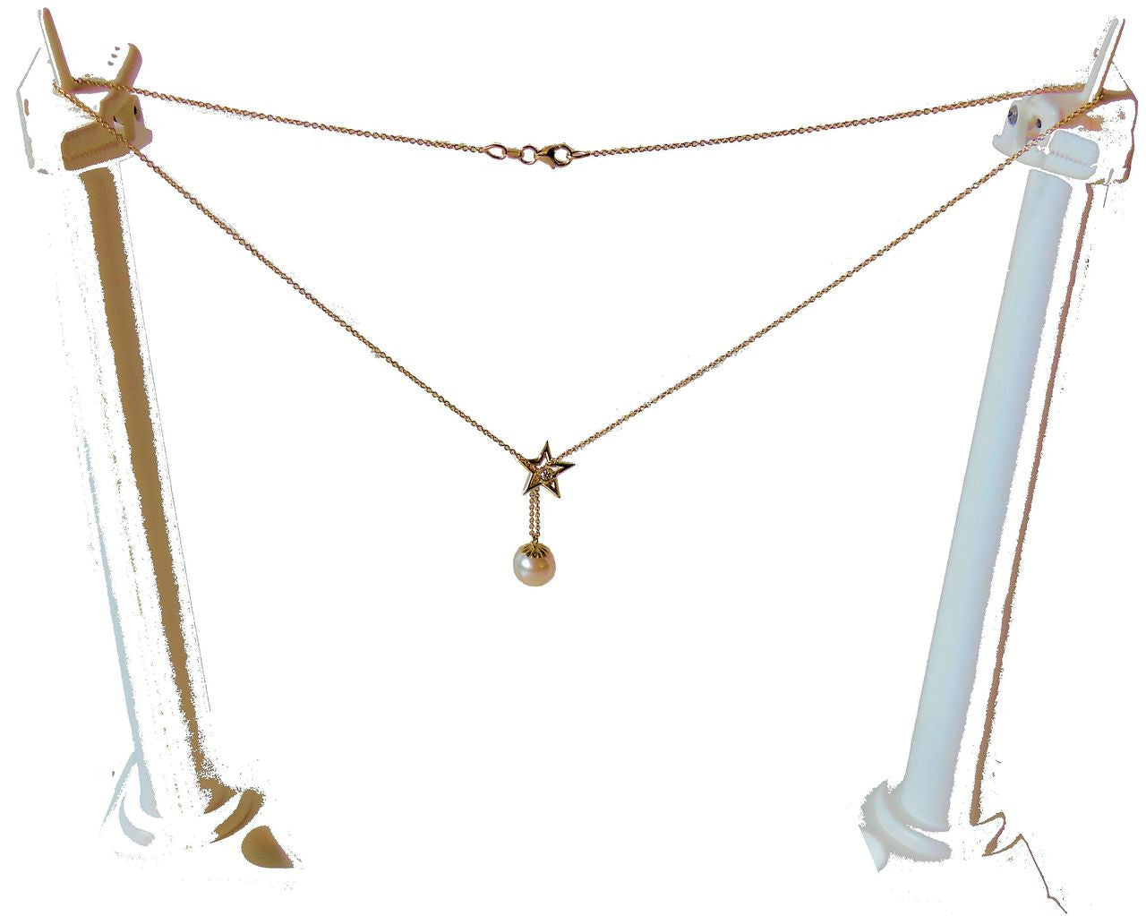 Delicate Star, Diamond & Akoya Pearl necklace in 18K Gold-10