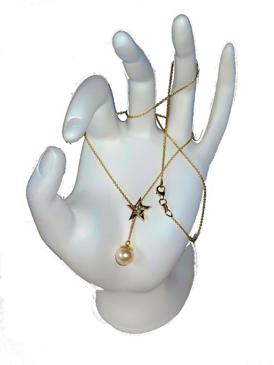Delicate Star, Diamond & Akoya Pearl necklace in 18K Gold-11