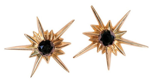 Star Earrings-Solid Stars-14K with black diamonds or semi-precious-0