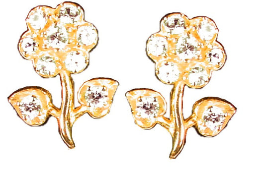 Stem Flower Earrings-18K and diamonds-0