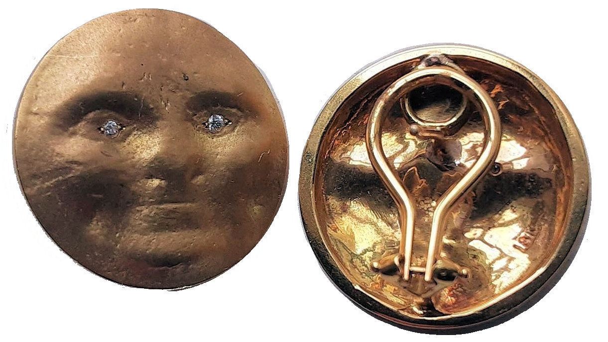Someone to Watch Over Me-Face Earrings Diamond Eyes-14K Gold-Nickle size-1
