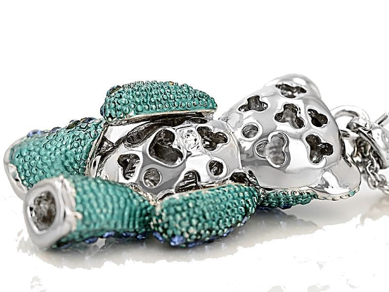 Sparkle, Wiggly, Teddy Bear Pendant/Necklace in Blue Crystals & Moving Arms & Legs