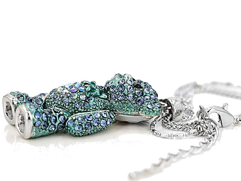 Sparkle, Wiggly, Teddy Bear Pendant/Necklace in Blue Crystals & Moving Arms & Legs