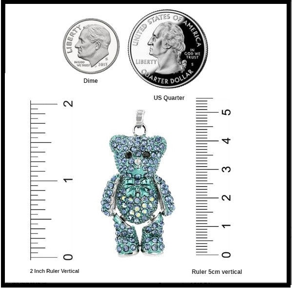 Sparkle, Wiggly, Teddy Bear Pendant/Necklace in Blue Crystals & Moving Arms & Legs