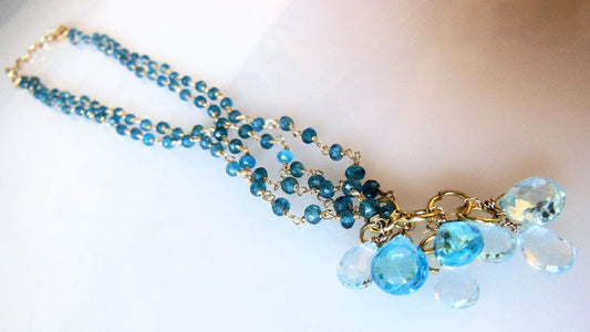 The Blues!  Blue briolettes on twisted wire necklace.-10