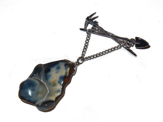 Vintage Brooch- Cris-cross Tools with Mystery Blue Stone-0