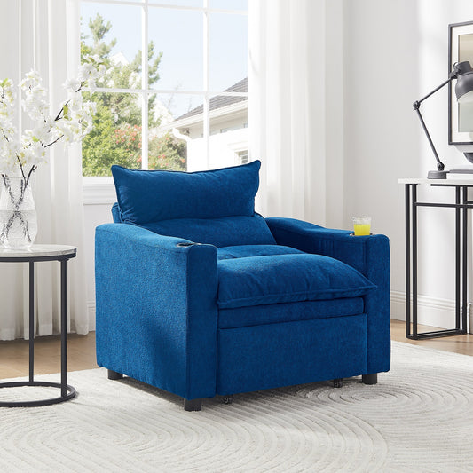 Sleeper Sofa Chair Bed, Convertible Sofa Chair 3-in-1, Adjustable Sleeper Chair Pullout Sofa Bed with Modern Velvet Fabric for Living Room Apartment Small Space, Blue