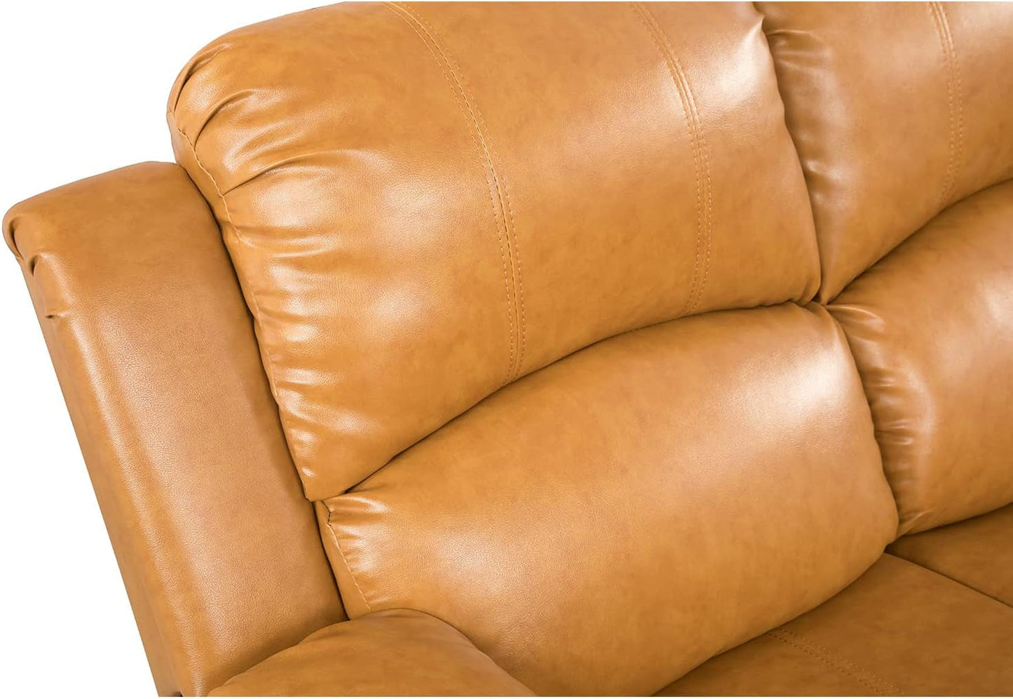 Manual Reclining Sofa 3 Seater Recliner Sofa Couch Living Room Furniture Modern Leather Reclining Sofa with Cup Holders & Flip-Down Table for Living Room/Office/Rv Car (Ginger, 3 Seater Sofa)