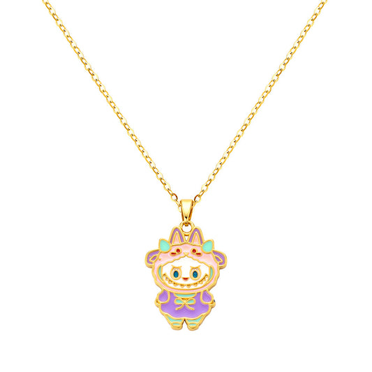 bts x Labubu Enamel Moon Meadow Gold Necklace
